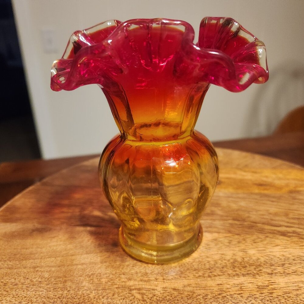 Vintage Amberina Ruffle Edge 5" Tall Bud Vase
